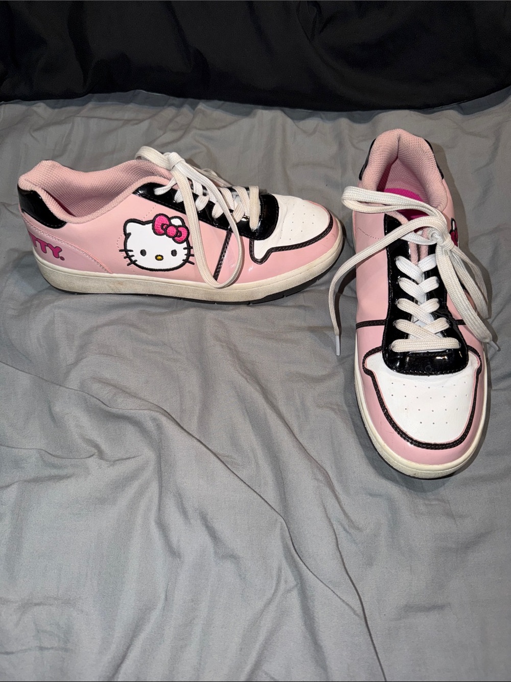 Hello Kitty Pink, White & Black Lace-Up Kids Sneakers
